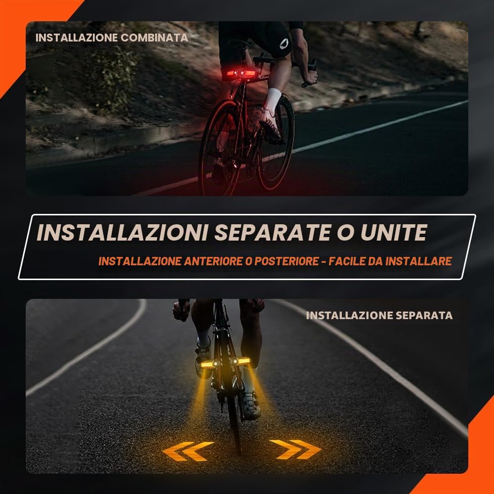 Fanale Posteriore Bicicletta con Proiezione USB Ricaricabile Frecce Bici Elettrica con Telecomando Senza Fili IPX4 150 Lumen Frecce Direzionali per Bici, 5 modalità