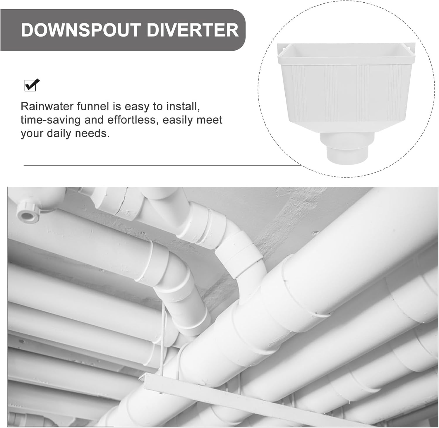 PVC Downspout Diverter Rain Gutter Connector 110mm X 75mm Universal Standard for Rainwater Collection System Outdoor Water Diverter Kit
