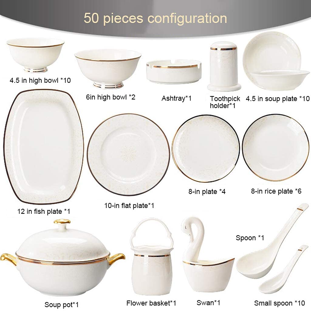 Keramikgeschirr Set mit 30/50-teilig,Schale/Schale/Löffel|Keramikgeschirrsets,Water Cloud Porzellan Kombinationsset,50tlg (50tlg.)