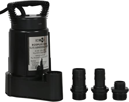 EcoPlus 1500 Elite Submersible Water Pump, Bottom Intake & Removes Down To 1/8", 1500 GPH