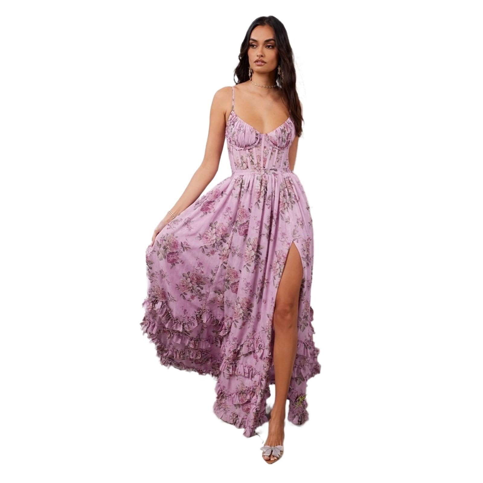 Women's Sleeveless V-Neck Sundress,Print V-Neck Maxi Dress, Summer Beach Style(Pink-A,XXL)