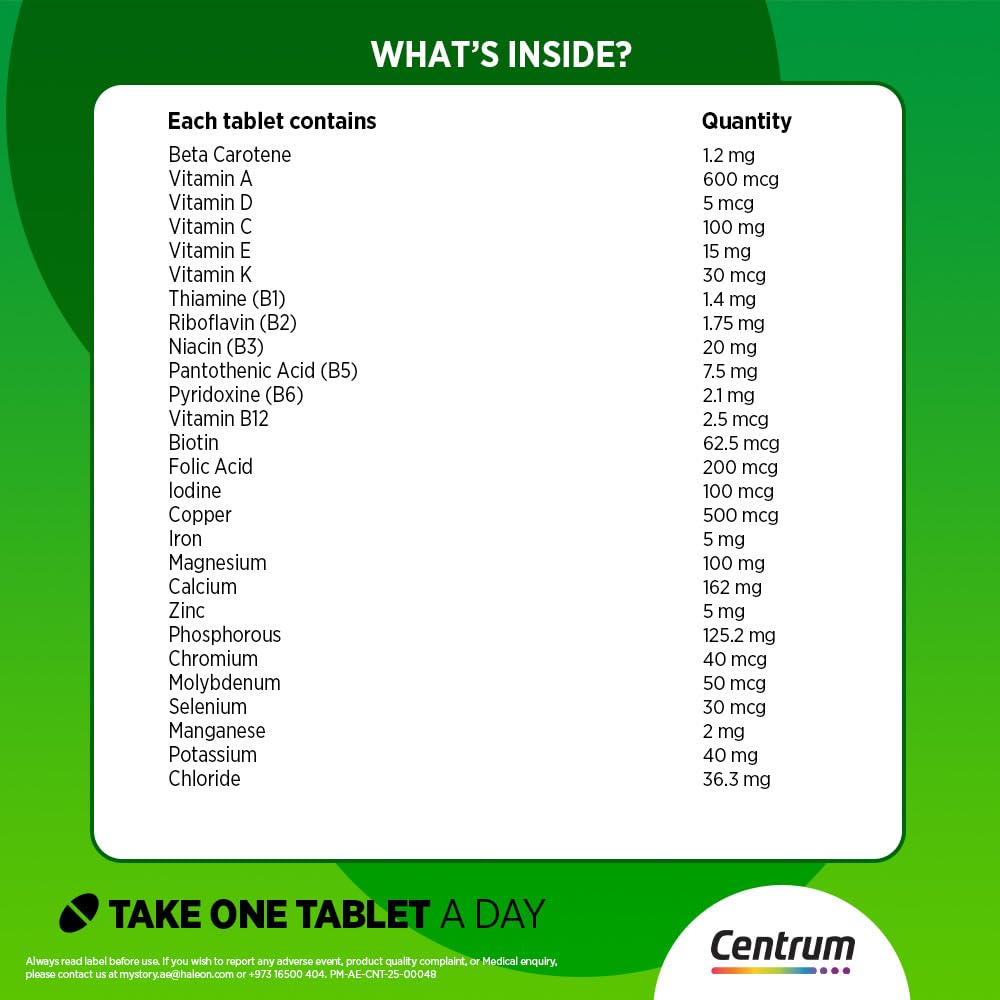 Centrum Adult Multivitamin 100 Tablets - Complete A to Zinc Daily Vitamins & Minerals for Energy, Immunity and Everyday Wellbeing - 100-Day Value Supply for Men & Women