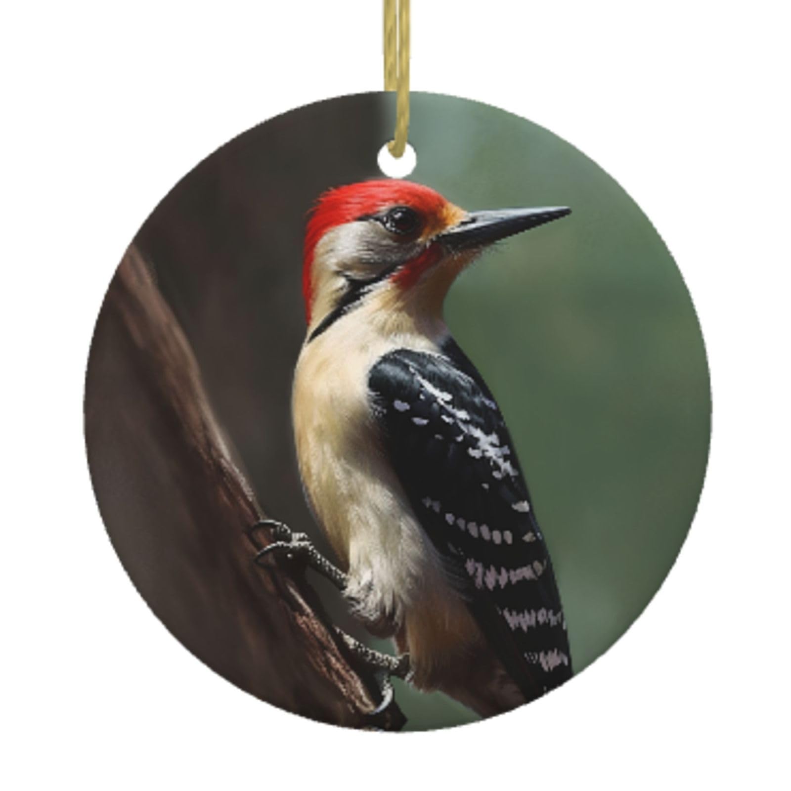 Ceramic Christmas Tree Hanging Ornaments with Gold Ropes Christmas Tree Decorations Round Ceramic Woodpecker Pendant Keepsake Decorations for Holiday Xmas Gift Ideas