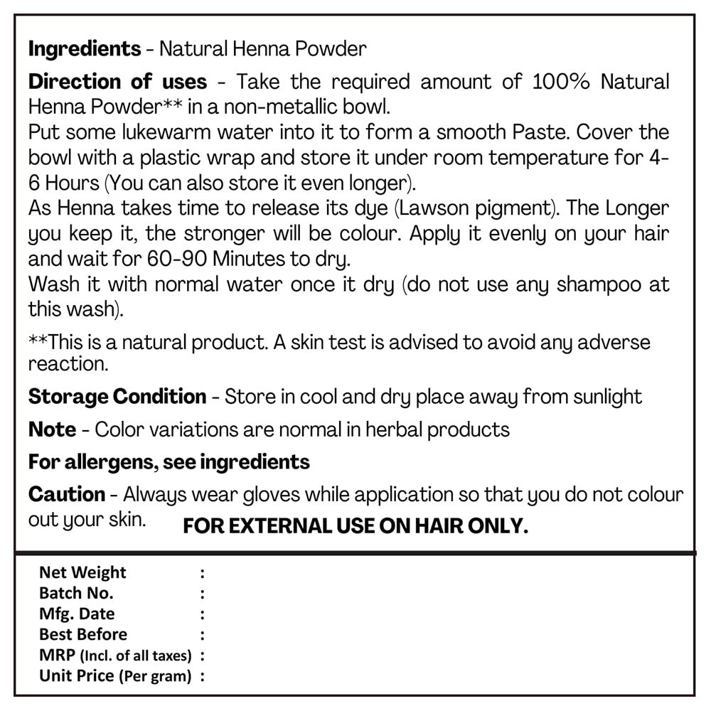 H&C 100% Natural and Pure Henna Powder/Lawsonia Inermis 227 gms (1/2 LB) for Hair : Beauty & Personal Care