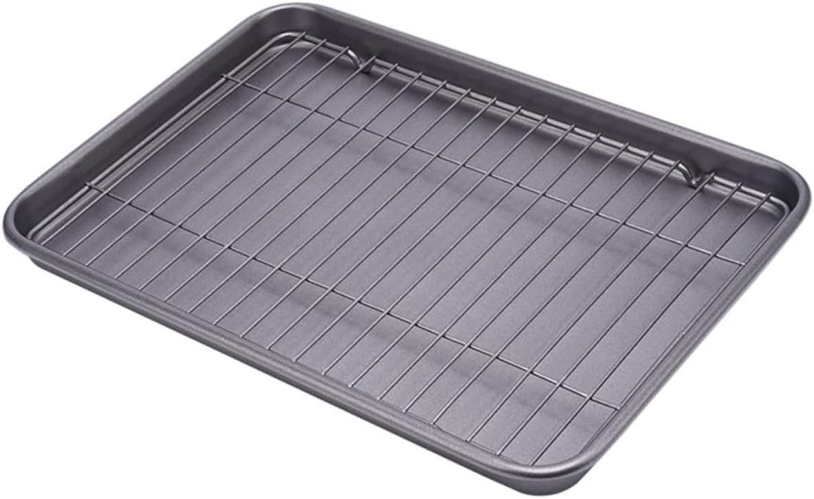 POPETPOP Rectangular Carbon Steel Baking Pan with Rack Heavy-Duty Oven Roasting Tray for Cookies and Cakes Nonstick Bakeware for Home Baking