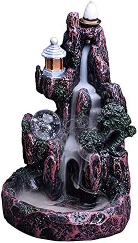Waterfall LED Crystal Ball Backflow Incense Burner, Includes 100 Incense Cones - Back Flow Mountain Incense Holder with Dragon Smoke Fountain Effect - Home Decor Aromatherapy Ornament