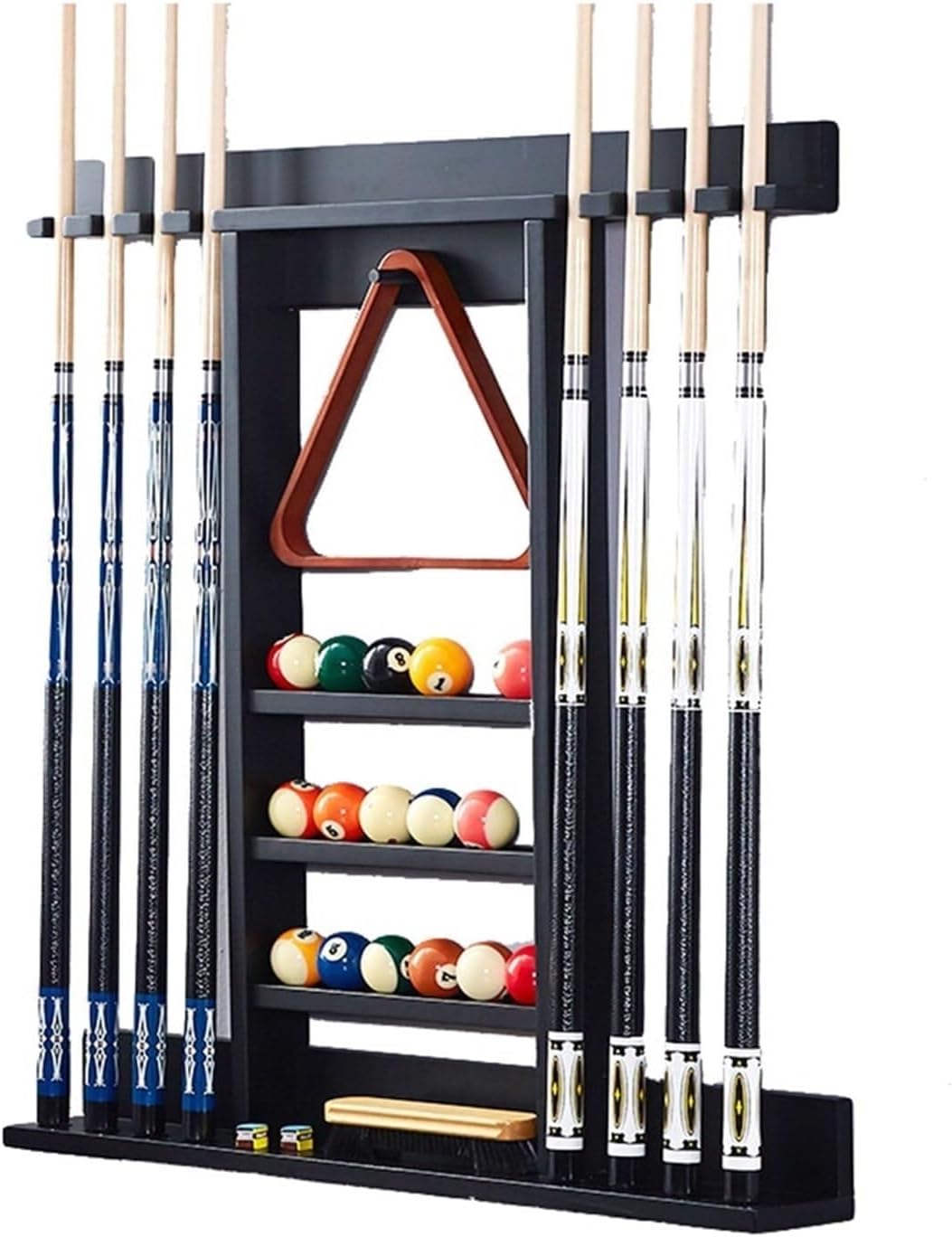 Elegant Solid Wood 8-Hole Pool Cue Rack - Wall-Mounted Billiards Stick Holder, Space-Saving Design for Game Rooms, Bars & Clubs - Perfect for Pool Enthusiasts