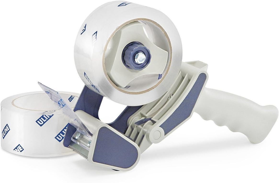 Uline Industrial Plus Shipping Packaging Tape with Top Gun Dispenser, with Two 2 Inches X 55 Yd