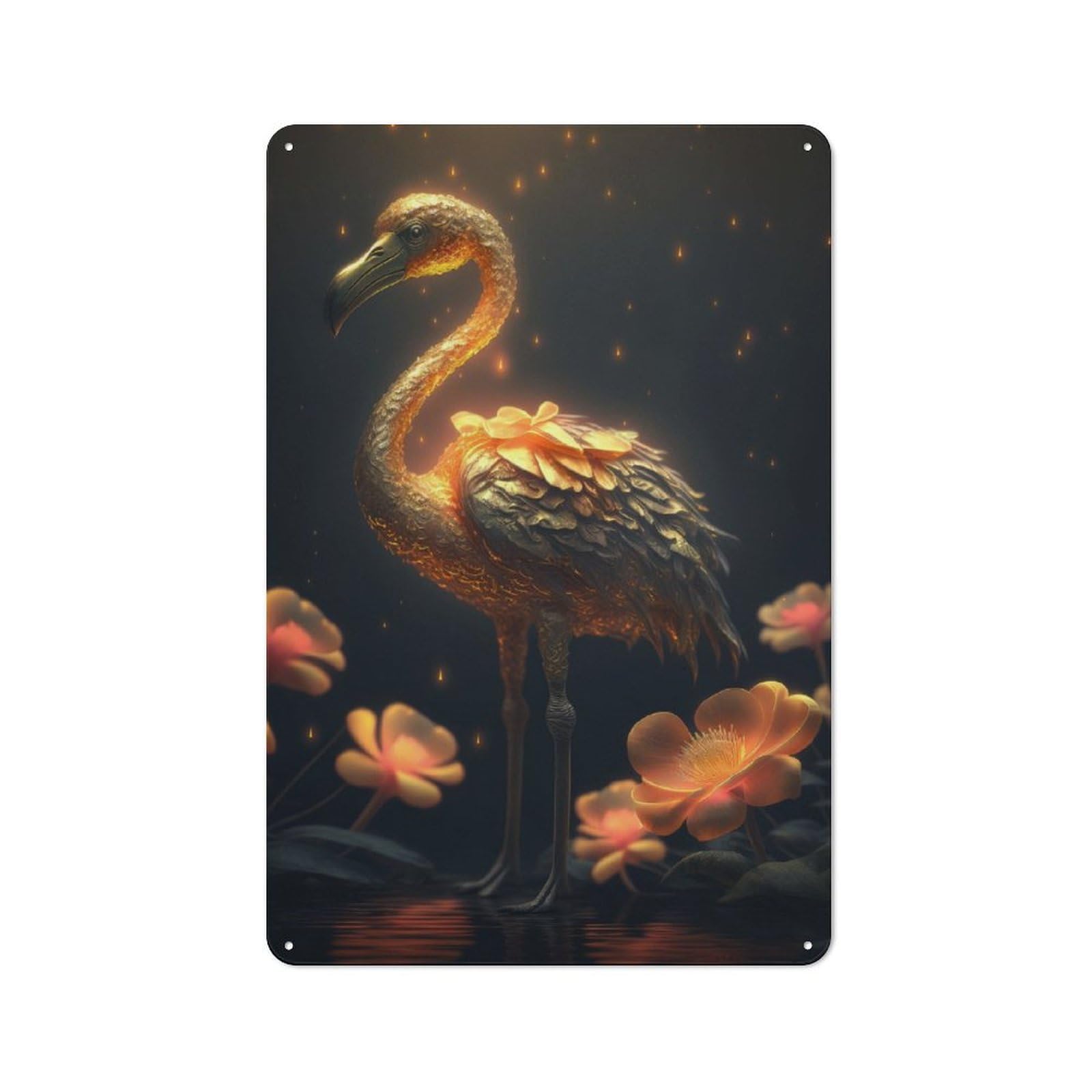 Junmoney Golden Flamingo Vintage Printed Metal Sign 30X20cm For Workshop Wall, A Decorative Gift For A Newly Furnished Workshop
