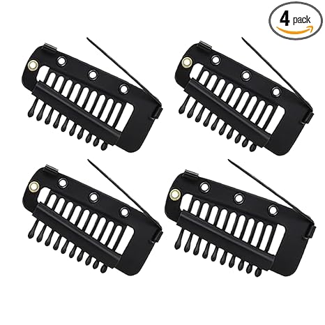 TEMPERIA (4pcs) Dupatta Clips for Brides - Bridal Saree Pallu Chunni Setting Holding Safety Pin for Head - Hair Patch Wig Clips for Women - Black