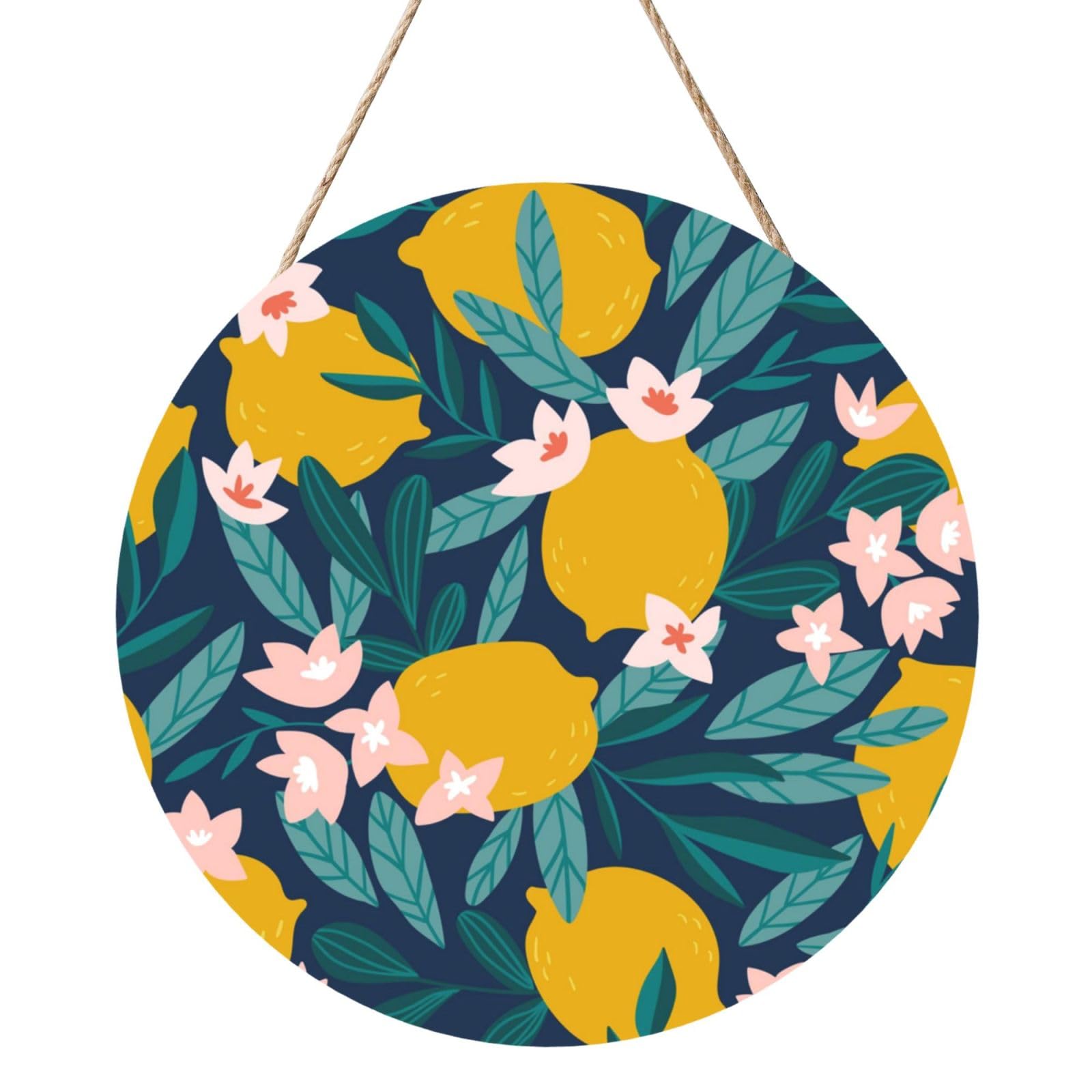InOmak Lemon Tropical Flower Floral, Round Wood Panel Painting 12 in, Wall Hanging Painting For Home