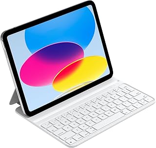 HOU iPad 10th Generation Case with Keyboard,Smart Keyboard Folio,Ultra Slim iPad Keyboard 10th Generation,Keyboard Case for iPad 10th Generation 10.9“2022,Magnetic Charging,Adjustable Angle White