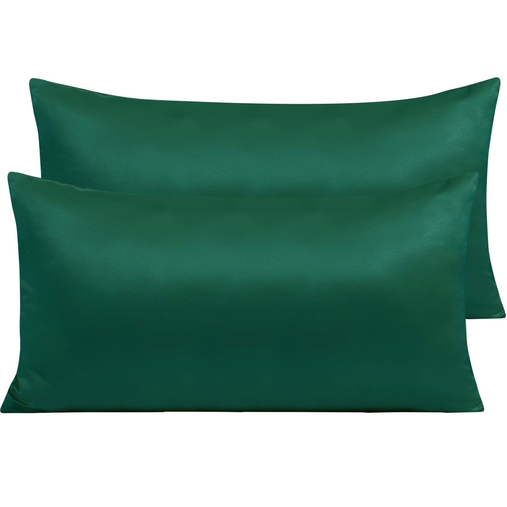 NTBAY Zippered Satin Pillow Cases for Hair and Skin, Luxury King Hidden Zipper Pillowcases Set of 2, 20x36 Inches, Dark Green