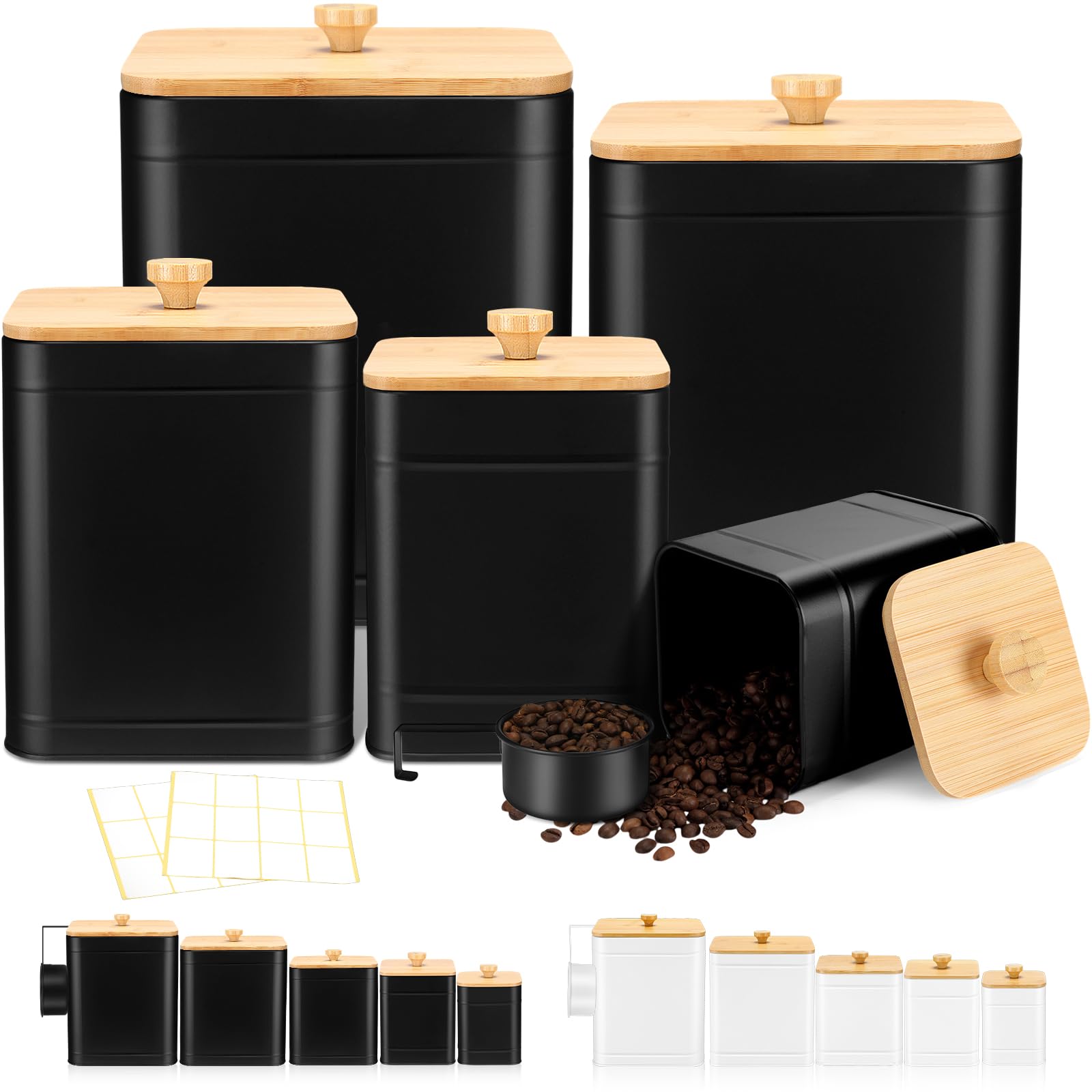 Buryeah Juego de 5 botes negros para la cocina, juego de 5 botes de cocina