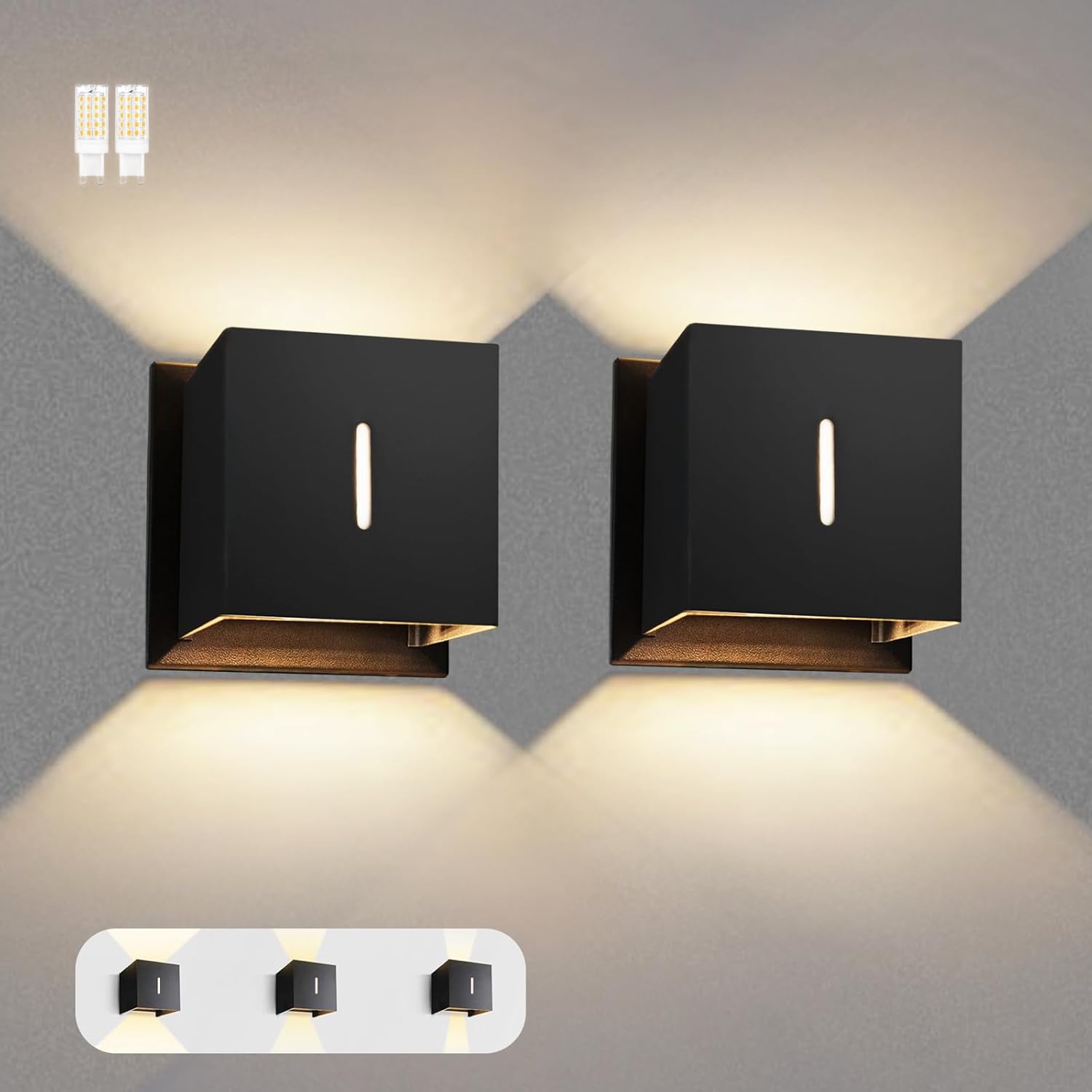2 Pack Modern Outdoor Wall Sconces Waterproof G9 Replaceable Exterior Wall Light Adjustable Up Down Light Beam IP65 Wall Lights Fixtures for Porch Patio Garage, No Bulb