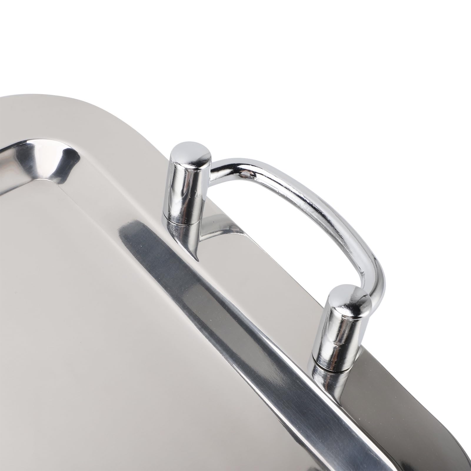 Stainless Steel Serving Tray with Handle, Multifunction Portable Metal Platter, Elegant and Practical Dinner Plate for Restaurant Hotel Buffet (Rectangle Shape with Silver Handle, 47.5cm)