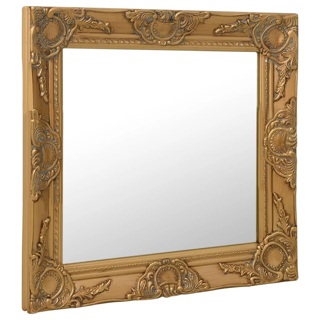 KGHFDVB Ornate Wall Mirror 60x60 cm with Baroque Wooden Frame, Antique Gold Finish, Beveled Edge, Ready to Hang with Back Hooks