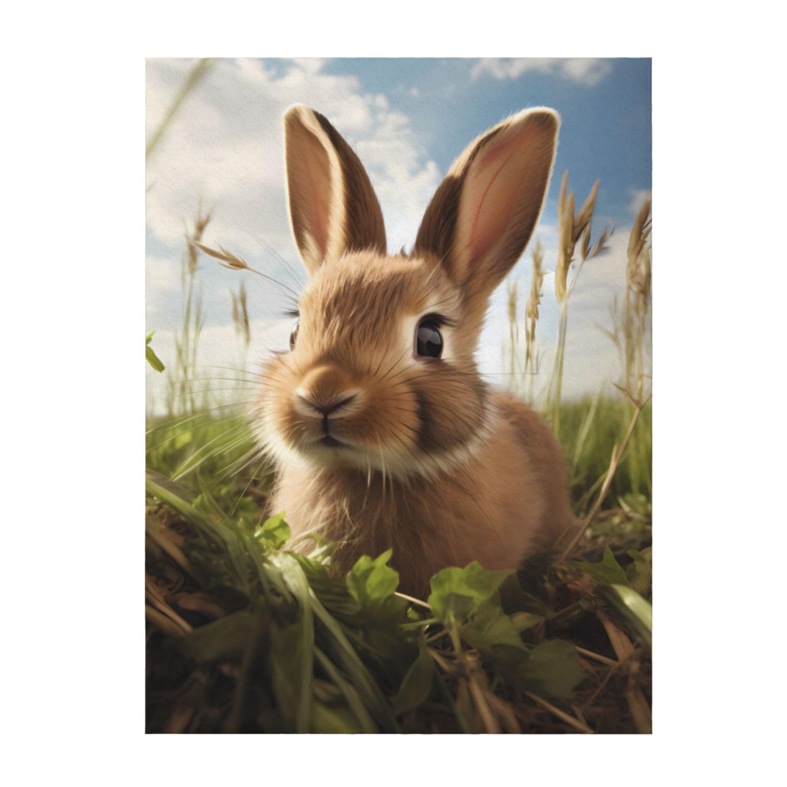 Couverture lapin sur herbe verte douceur et chaleur pour lit et canapé
