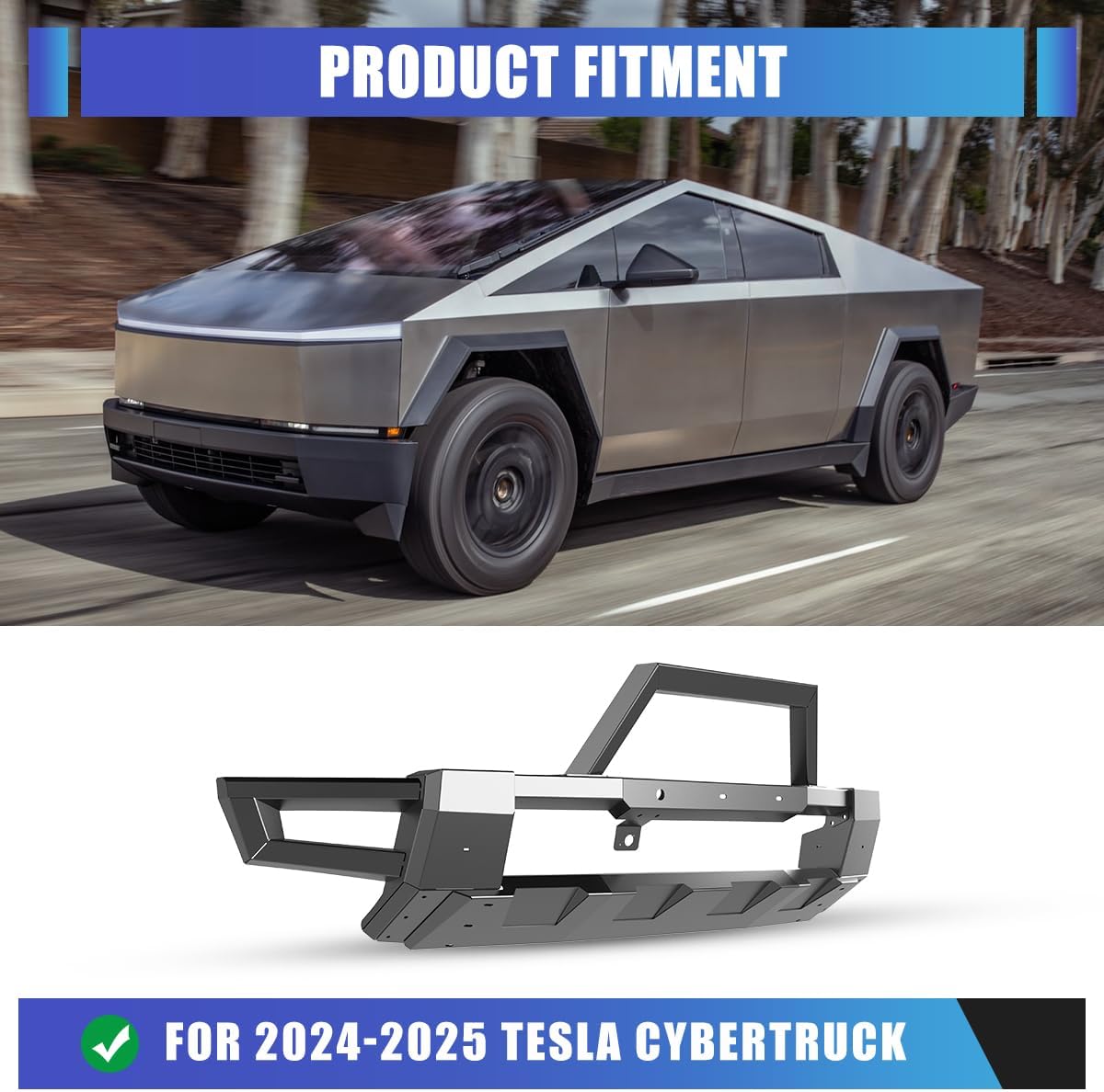 WOLFSTORM Front Bumper Guard for Tesla Cybertruck 2024 2025, Heavy Duty Steel Bumper Guard For Tesla Cybertruck Accessories (bumper+bull bar)