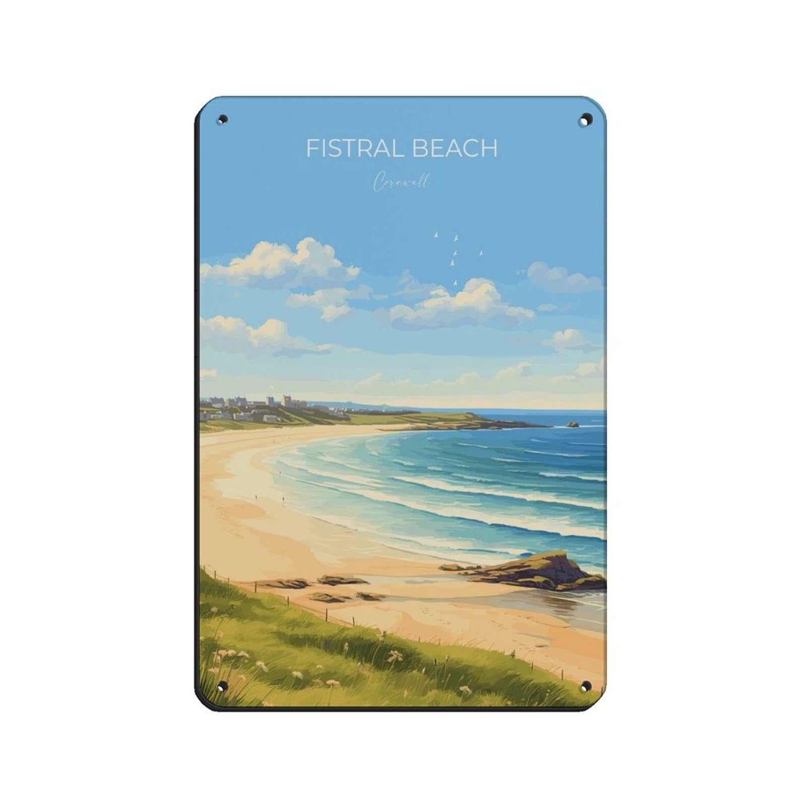 Affiche de voyage Fistral vintage et décoration murale métallique des Cornouailles