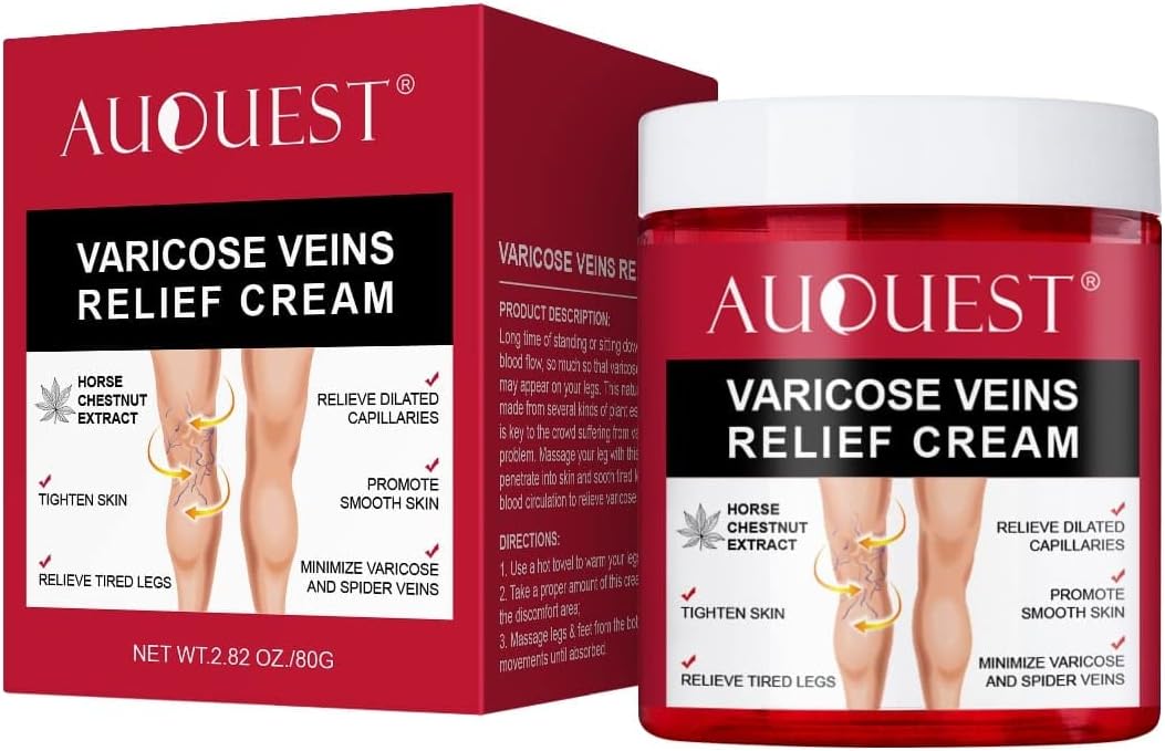 KANZA - Varicose Veins Repair Relief Cream - Horse Chestnut Extract Added - Promote Smooth Skin, Pain Relief - Removes Phlebitis Angiitis Inflammation in Legs, Hands & Thighs - Unisex (80g)