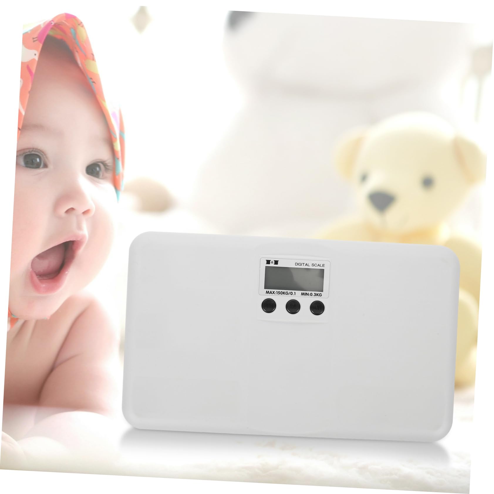KOMBIUDA Elektronische Gewichtswaage Haustierwaage und Kunststoff Babywaage aus Digitale mit 150kg Kapazität und Flachem Design für Gebrauch zu Hause