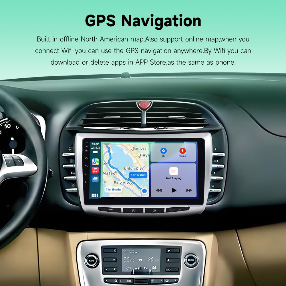 VIBEX Autoradio 9 Pollici per Lancia Delta 2008-2014 con Wireless CarPlay e Android Auto, Touchscreen HD, Navigatore GPS, Bluetooth, WiFi,USB, Comandi al Volante (Originale senza Navigatore)