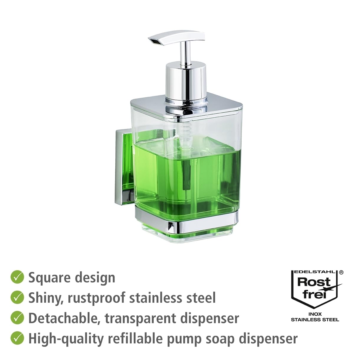 WENKO Vacuum-Loc® dozownik mydła Quadro stal nierdzewna, dozownik mydła w płynie, 0,34 l