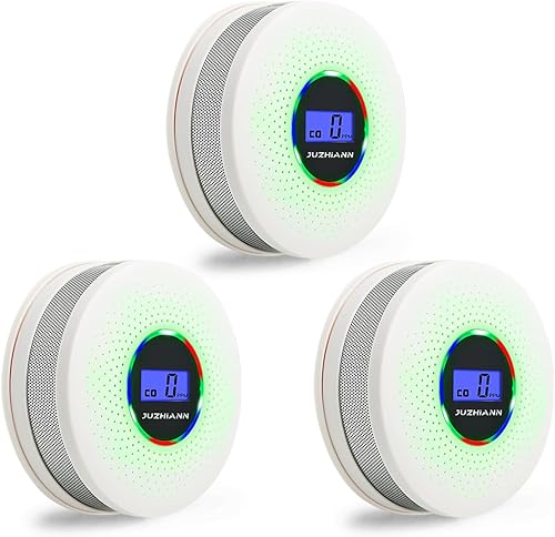 JuzhiAnn Detector combinado de alarma de monóxido de carbono y humo, alarma de humo y CO con pantalla digital (paquete de 3)