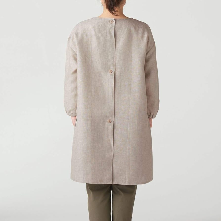 Amazon｜無印良品 麻平織 割烹着 生成 ドロップショルダー身丈約