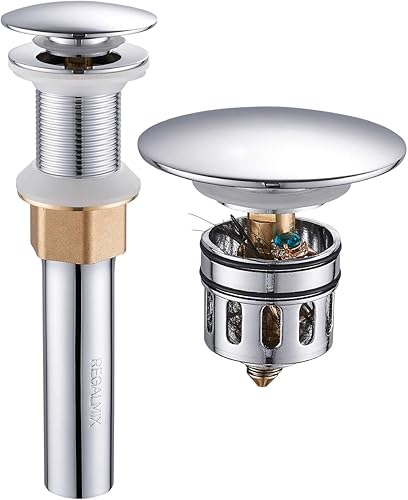 Drenaje de Fregadero de Baño, Drenaje Emergente para Fregadero de Recipiente con Tapón de Cesta Desmontable, Colador de Drenaje Antiexplosión y