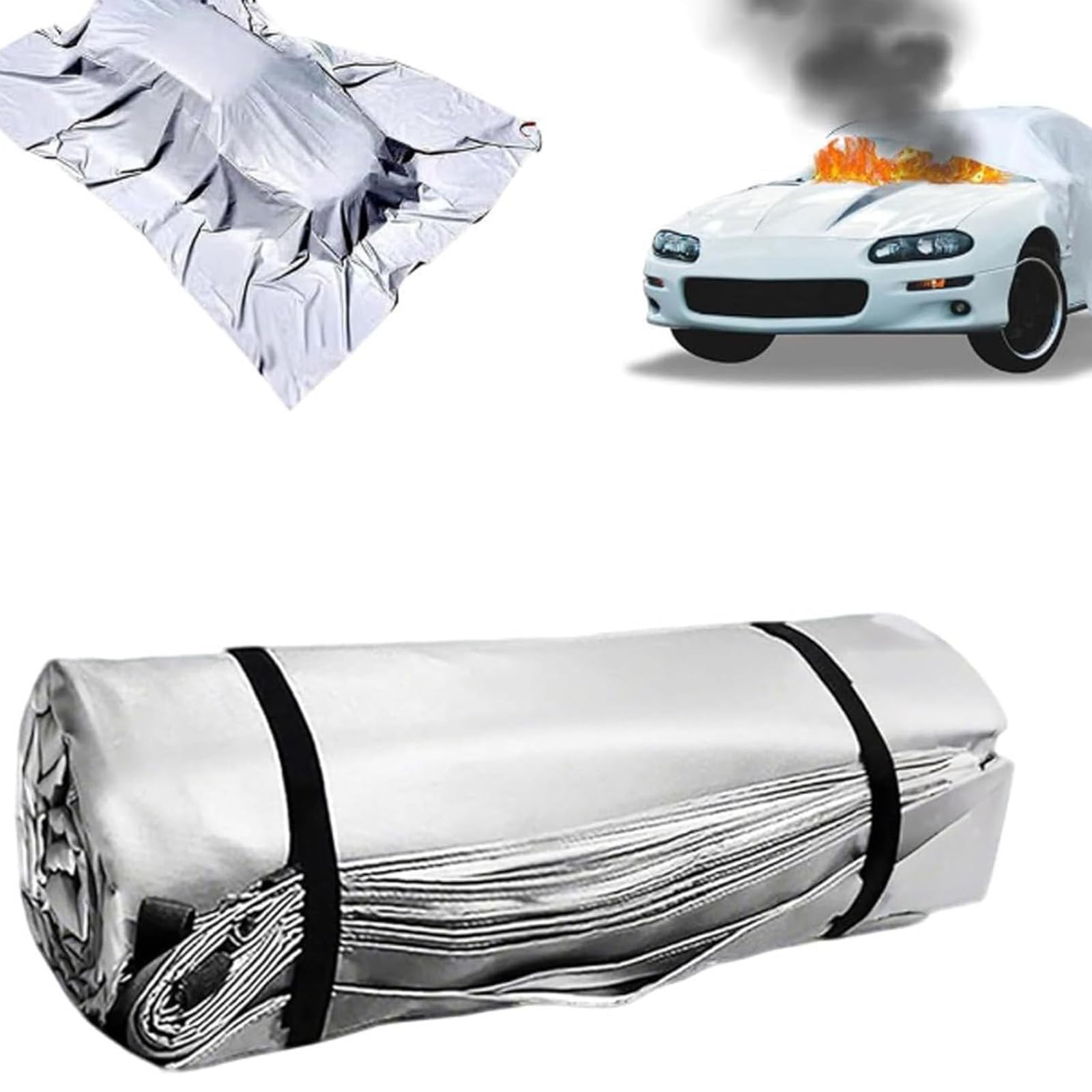 ZenSeFarin Car Fire Blanket,1100°C Reusable Emergency Fire Extinguisher Blanket for Electric Vehicle Accidents,Fiberglass + Double-Sided Silicone-Coated,Essential Fire Safety Tool 3×4m/9.8×13.1ft