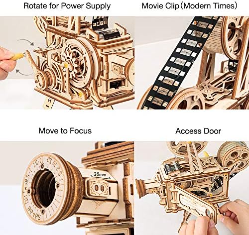 ROKR Vitascope Wooden Puzzle, Mechanical Model Building Kits, Engineering Model Construction Kit, Hand-Generator Classic Movie Projector, Christmas Birthday Gifts For Teens and Adults