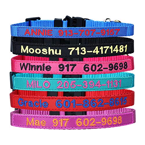 Personalized Nylon Cat Collar Break Away with Bell – Custom Embroidered Text ID Collars with Pet Name and Phone Number