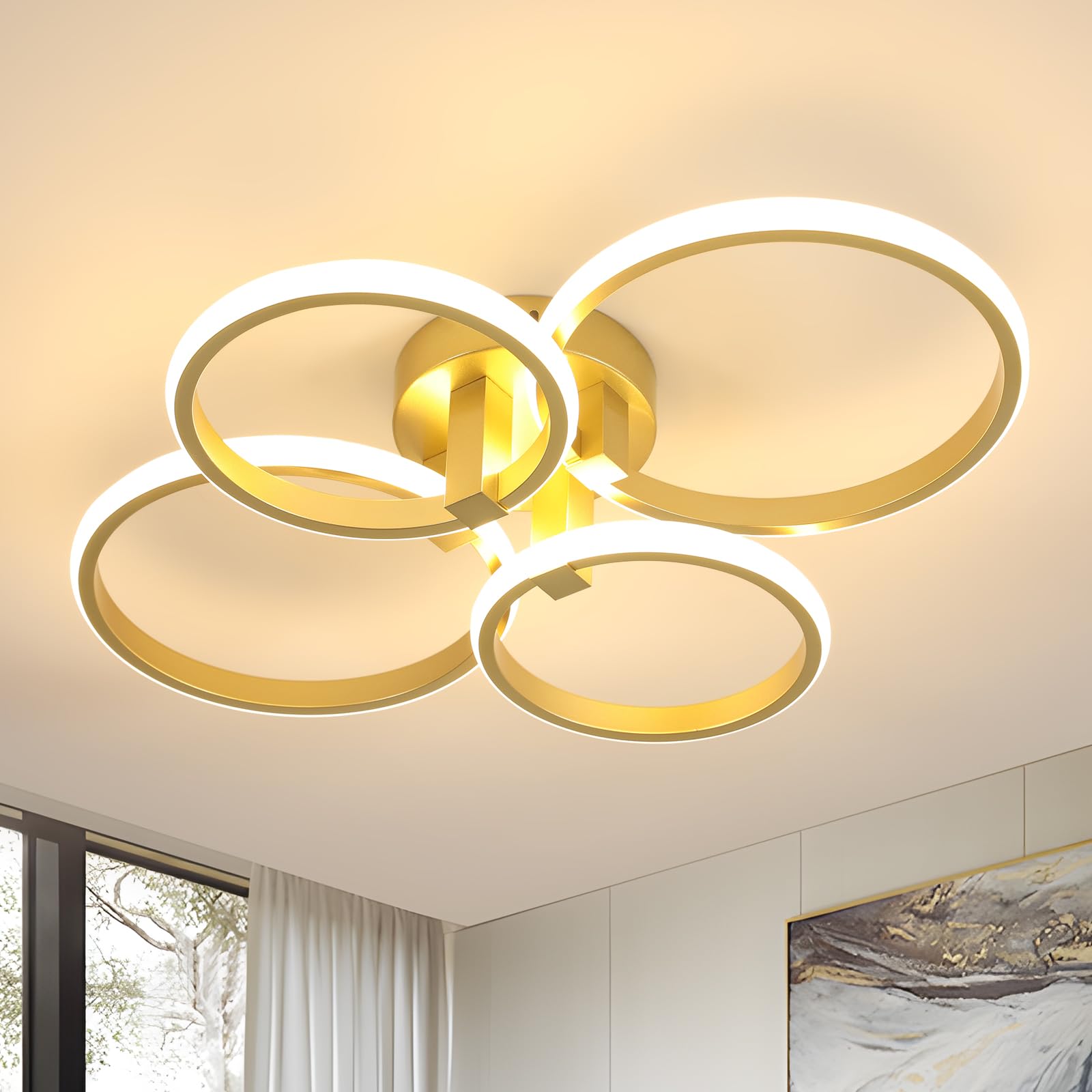 DELIPOP Plafoniere LED Moderno Oro, Lampada da Soffitto 56W 6300LM 3000K | Rotondo Lampadario per Soggiorno, Camera da Letto, Sala da Pranzo