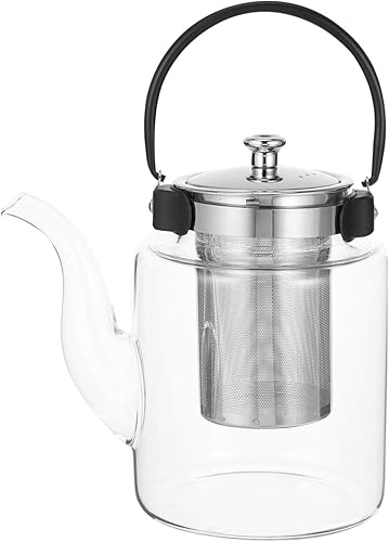 Miniatura 2 de Hemoton Tetera de vidrio de acero inoxidable de 50.7 fl oz, resistente al calor, infusor de vidrio de té suelto, hervidor de agua, tetera para té de