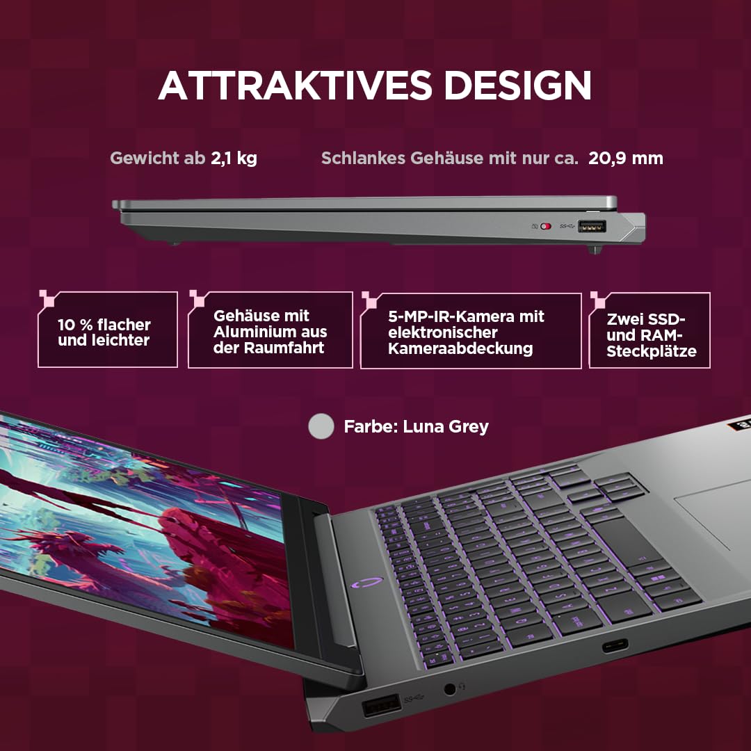 Lenovo LOQ Gaming AI Laptop | 15.3" WUXGA 165Hz Display | AMD Ryzen 7 250 | 16GB RAM | 1TB SSD | NVIDIA GeForce RTX 5060 | Windows 11 | QWERTZ | Grau | 3 Monate GamePass
