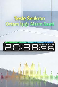TechTic Geniş Ekran Dijital Masa Saati – Ses Ritim Sensörlü RGB Işık | Tarih & Alarm Özellikli Modern LED Saat