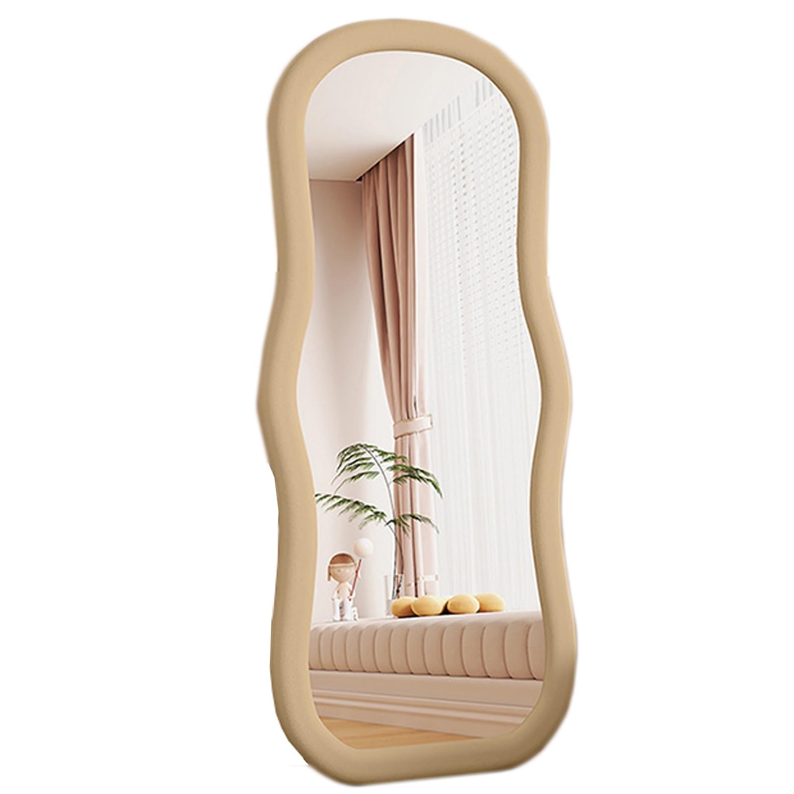 FGXHHS Mirror Full Length Wavy s Vanity Vertically Restroom for Entryway Bedroom Living Room(Latte,60x160 cm)