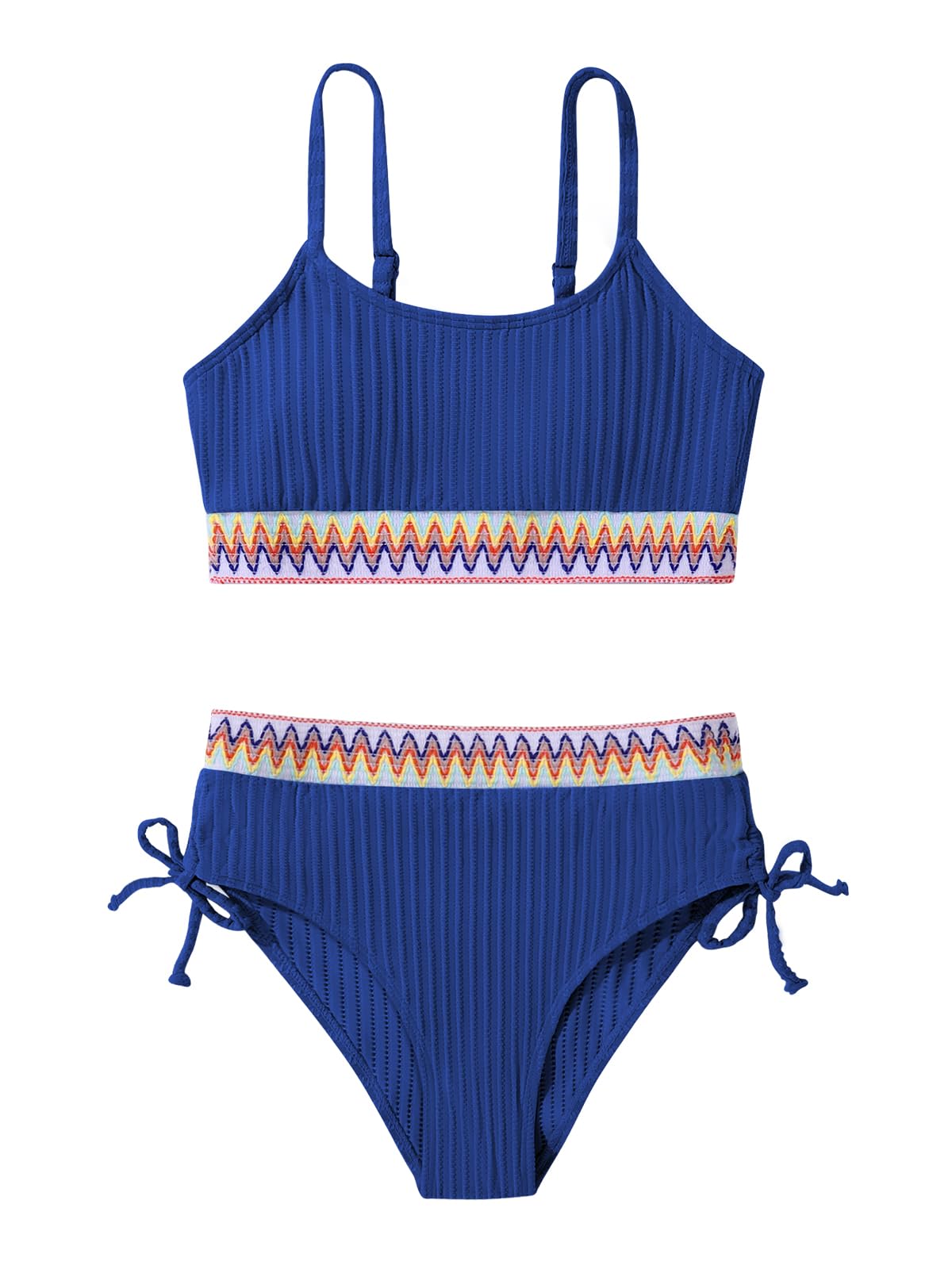 Girls Swimsuits Teen Girls Two Piece Bathing Suit High Waist Bikini Set with Chest Pad Color Block Swimwear 9-16T
