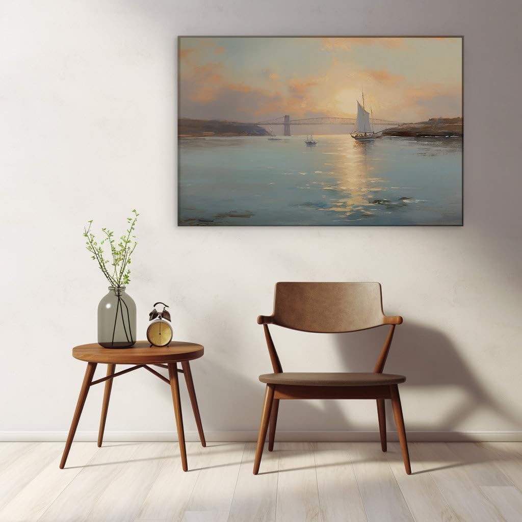 Canvas for Living room. Sailboats at Golden Hour: Capturing Serenity on the Water, 27 x 18 inch Canvas Wall Art - Contemporary Masterpieces - Modern Home Decor - 69x46 cm (27x18 inch)