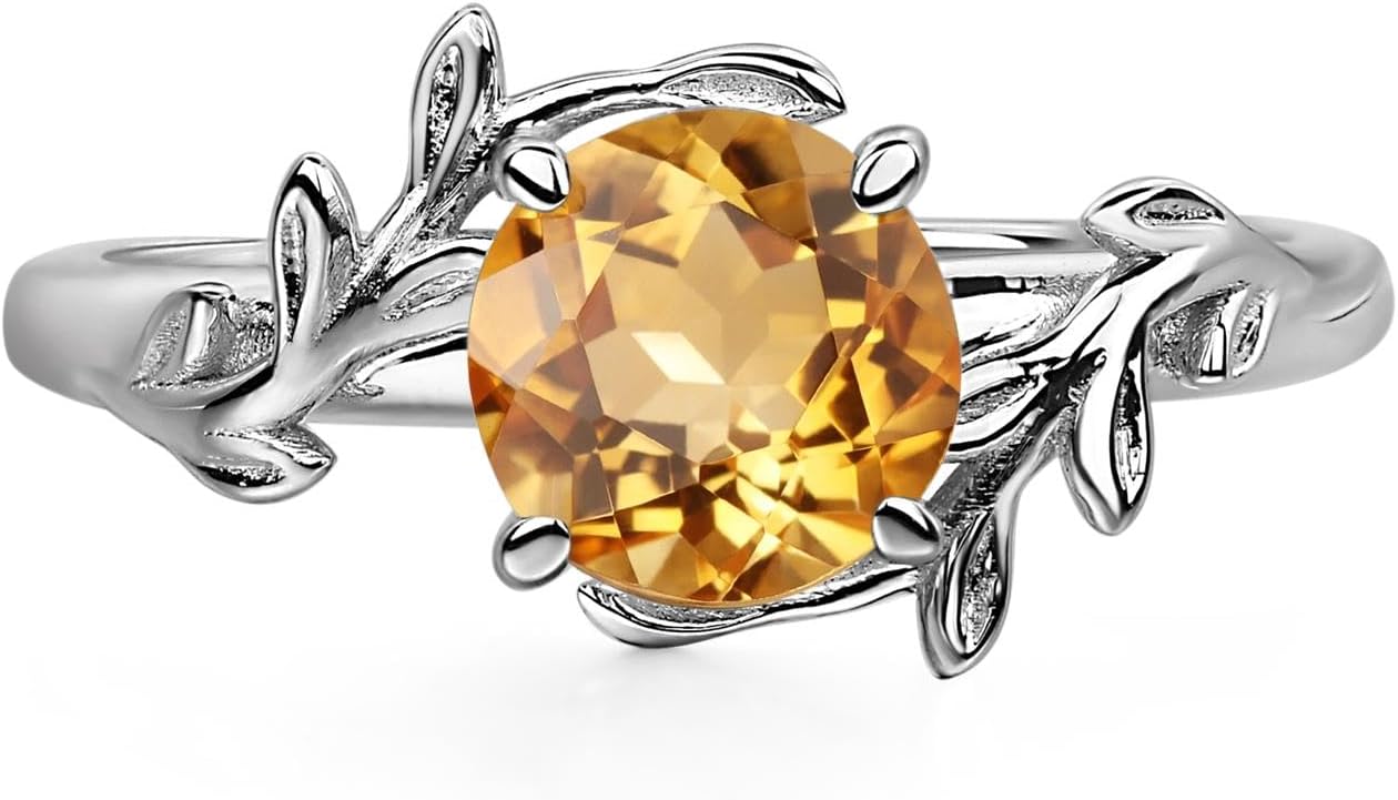 Round Shaped 7 MM Gemstone Branch Statement Ring 925 Sterling Silver Birthstone Ring for Women