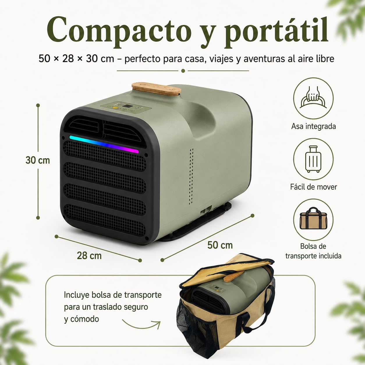 Aire Acondicionado Sin Unidad Exterior 4500BTU 5200BTU Portátil 8-10m² Green-220V | Sin unidad exterior ni instalación. Aire acondicionado portátil 1500W 5200BTU. para hogar,oficina,camping y pequeños espacios