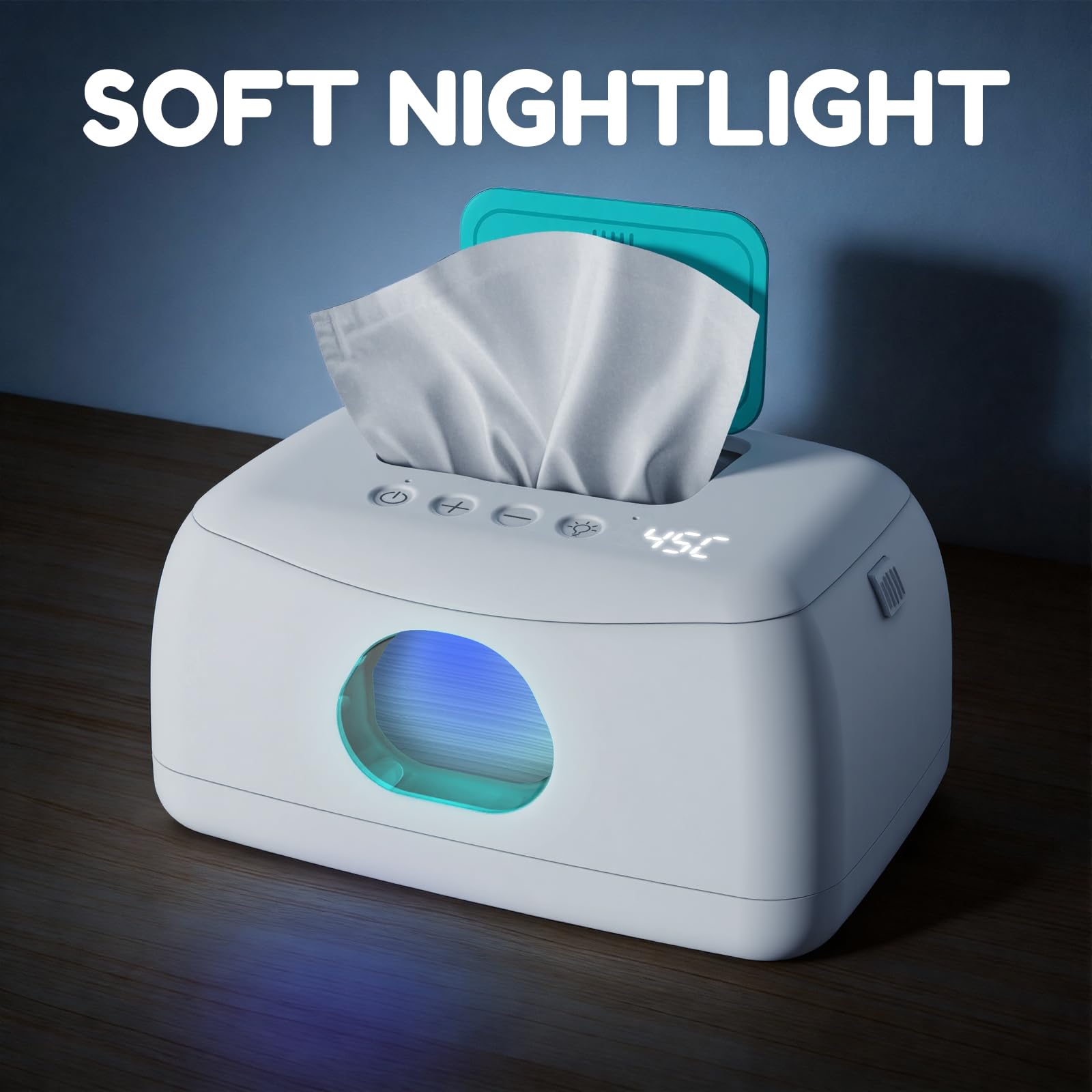 MYPIN Chauffe-lingettes pour Bébé, Température Constante 24H/24, Capacité 120 Lingettes, Veilleuse LED