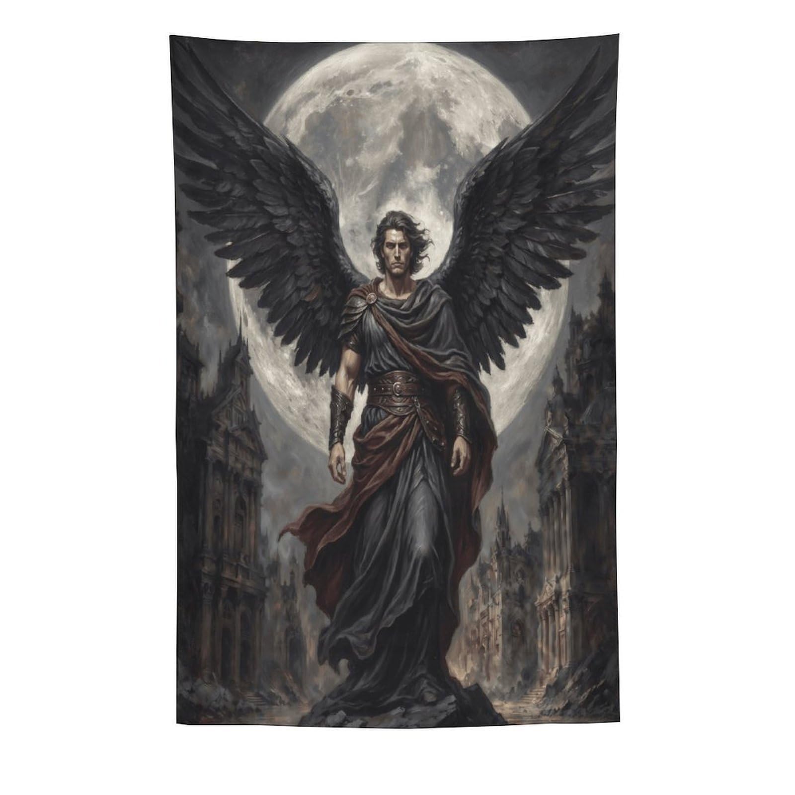 W7C8U2X3 Dark Angel Lucifer Red Robe Moon Wall Tapestry, College Dorm