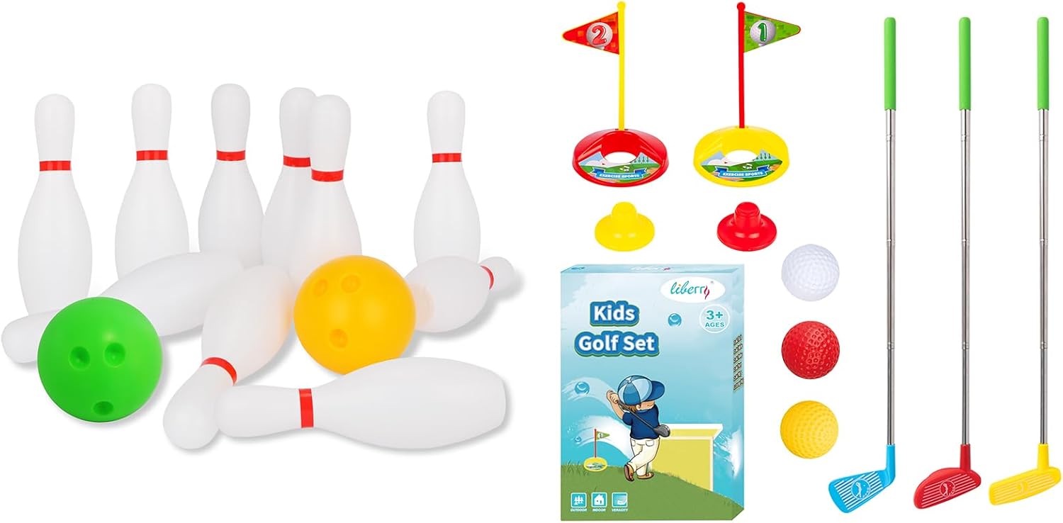 Liberry Toys for 2 3 4 Year Old Boys Girls Christmas Birthday Gift, Kids Bowling Set and Toddler Golf Clubs Set