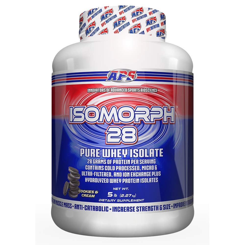 Proteína en polvo Isomorph 28 de APS Nutrition | Aislado de suero puro | Prensado en frío, ultrafiltrado y con intercambio iónico | 28 g de proteína | 2,25 kg (galletas y crema)