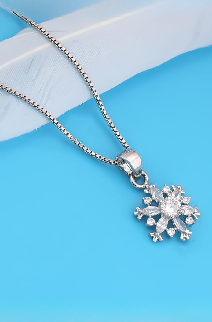 925 Silver Snowflake Necklace (Box Chain) | Gifts for Women & Girls | Authentic with Certificate & 6 Months Warranty