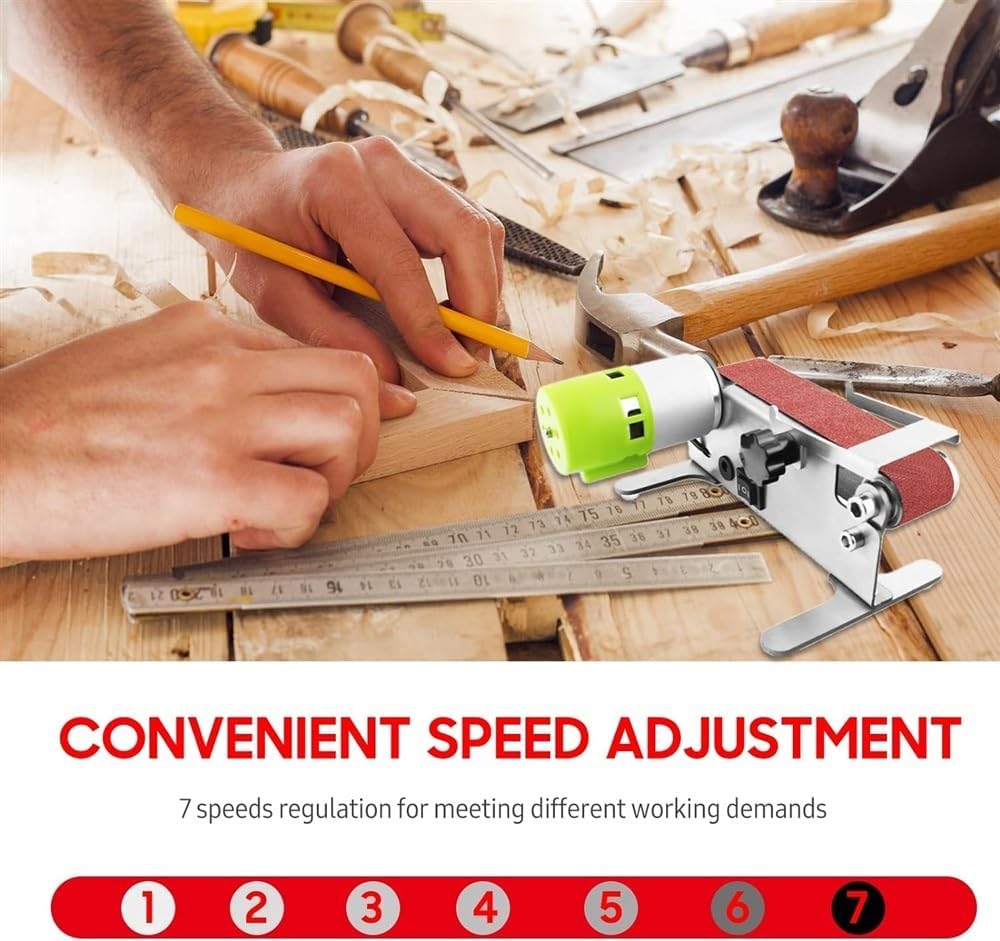 Grinder， Horizontal Mini Belt Sander Electric Sanding Polishing Grinding Machine Grinding Sander Grinder Small Sand-belt Machine One-key Forward & Reverse Rotation 7-Speed Regulation