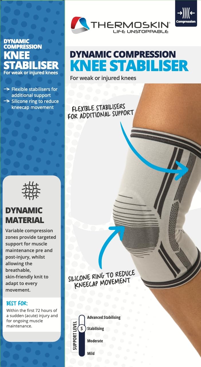 Thermoskin Kniebandage Kniestütze mit Silikonring - Dynamische Kompression Patellasehnenbandage für Männer und Frauen, Knieschoner Sport Alltag, Grau, XL